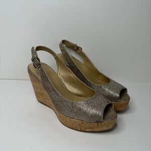 Stuart Weitzman Jean Glitter Slingback Cork Platform Sandals Women's Size 7M